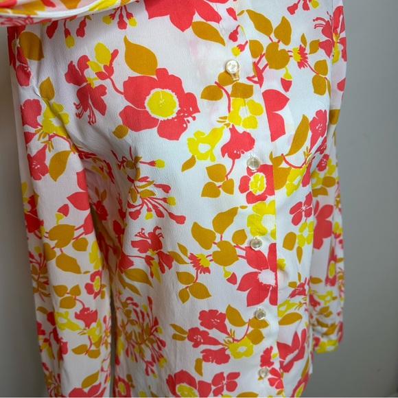 Vintage 70s Bright Floral Neck Bow Tie Button Up Blouse - Picture 8 of 8